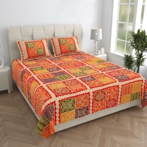 Rajasthani Traditionally Printed Cotton Doublebed Bedsheet With Pack of 2 Pillow Covers