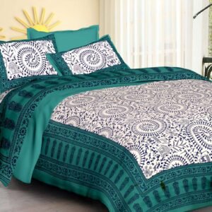 Rajasthani Traditionally Printed Cotton Doublebed Bedsheet With Pack of 2 Pillow Covers
