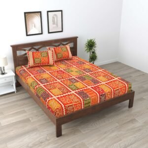 Rajasthani Traditionally Printed Cotton Doublebed Bedsheet With Pack of 2 Pillow Covers
